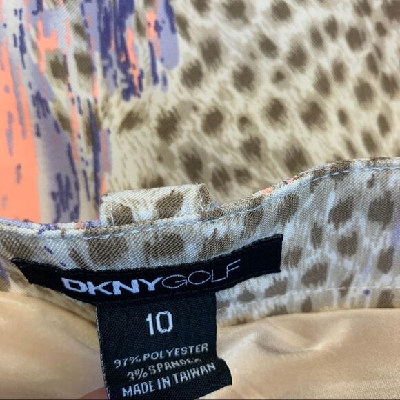 DKNY Golf Leopard cheetah animal print tan brown lilac peach skirt Sz 10 NWOT - Picture 9 of 13